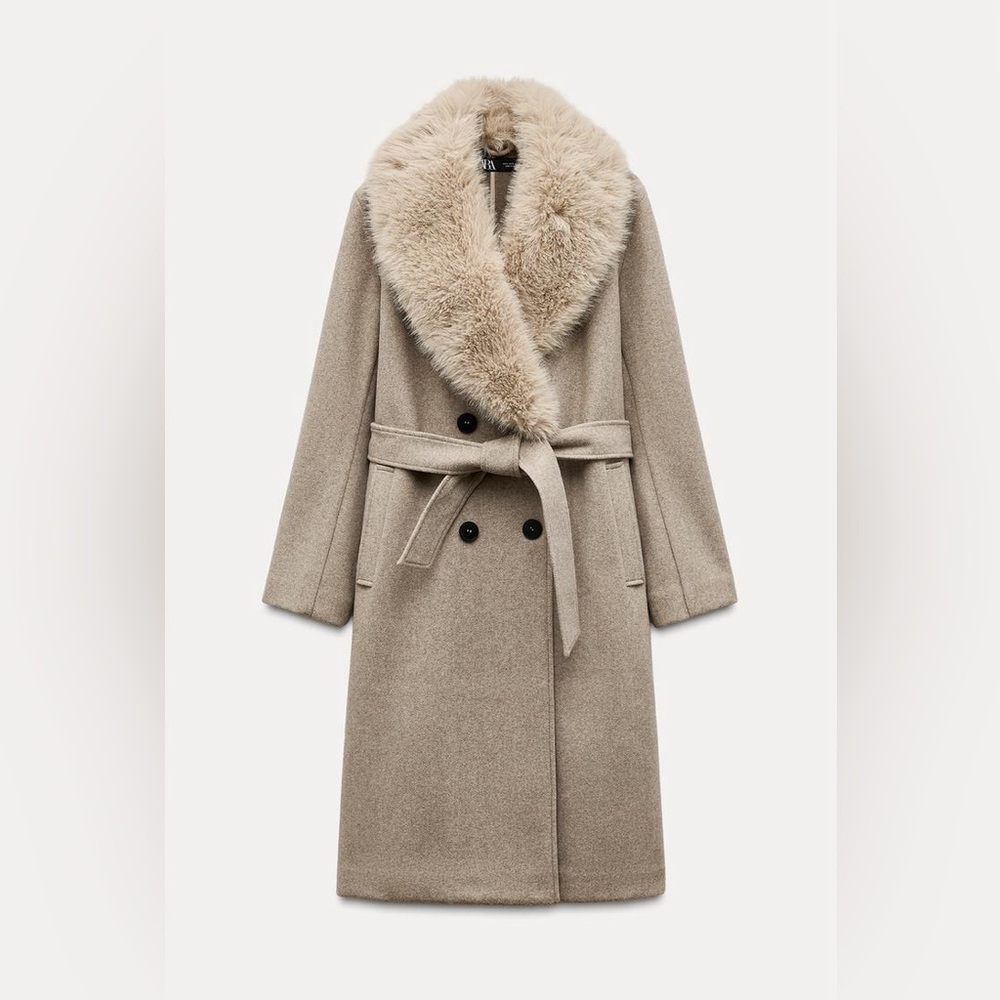 Zara Lapel collar coat with removable faux fir bloggers favorite - Picture 7 of 12